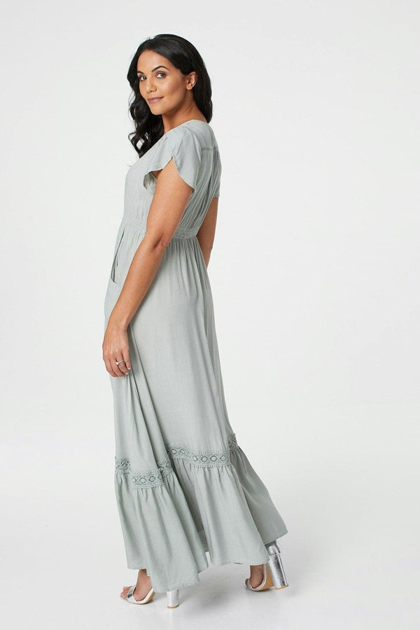 Sage |Button Front Maxi Dress with Pocket