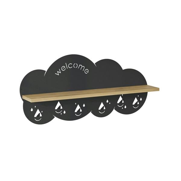 Decortie Cloudy Wall-Mounted Metal Hanger Shelf with 6 Metal Hooks Welcome Cloud Shape Functional Storage Hanger Entryway