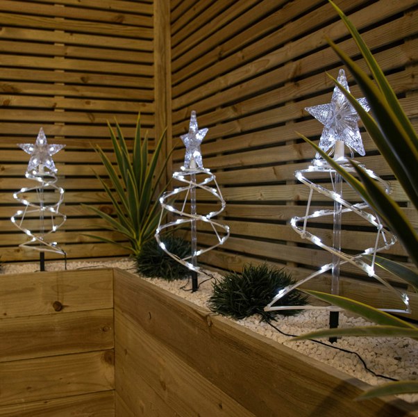 Samuel Alexander 45cm Set of 4 Light up White Spiral Christmas Tree Garden Path Lights with 100 White LEDs