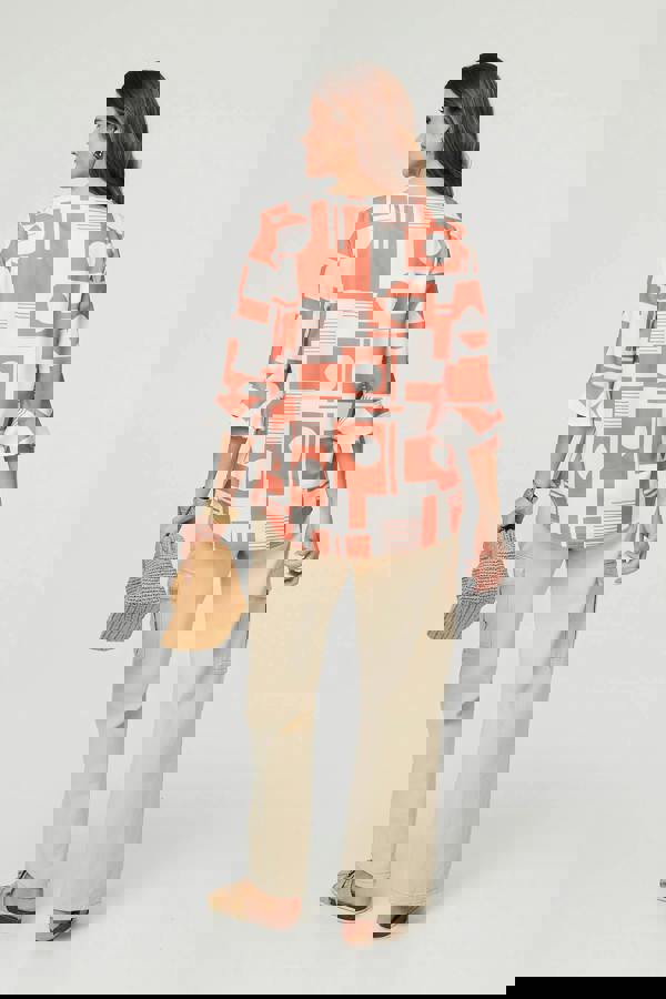 Orange | Geo Print 3/4 Flared Sleeve Blouse