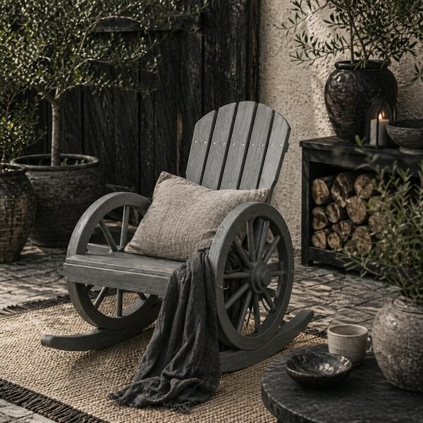 Wyld Haus Elna Wood Grey Adirondack Style Outdoor Rocking Armchair With Reclining Back