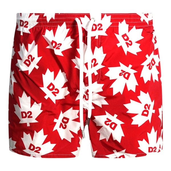 Dsquared2 All Over Maple Leaf Logo Swim Shorts - Red