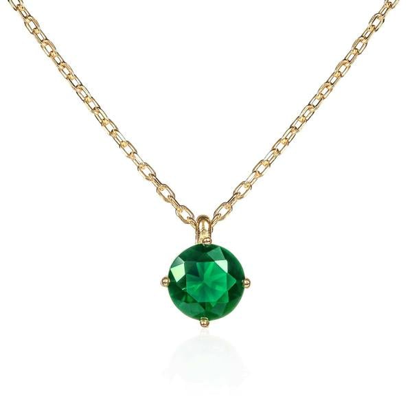 namana Gold Plated 925 Sterling Silver Round Green Solitaire Pendant Necklace For Women
