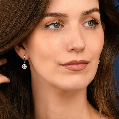 Zavana Silver Snowflake Drop Leverback Earrings With Cubic Zirconia For Women