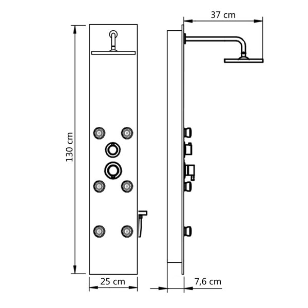 Berkfield Shower Panel Unit Glass 25x44.6x130 cm Black
