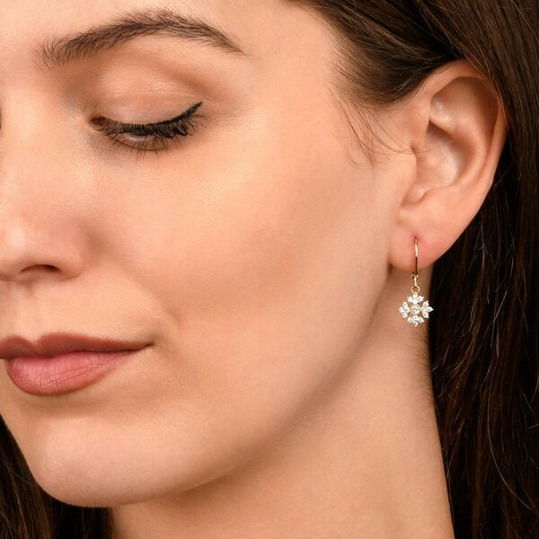 namana Gold Snowflake Drop Leverback Earrings With Cubic Zirconia For Women