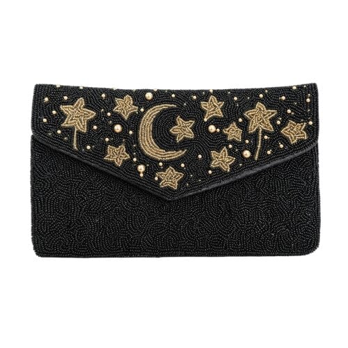 Gold Trip Moon & Stars Beaded Clutch Bag