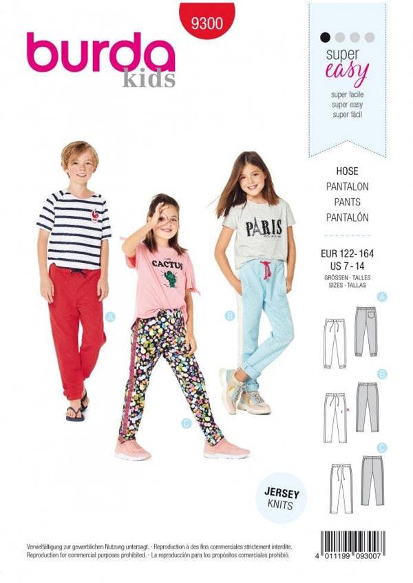 Burda Sewing Pattern 9300 Trousers For Kids and Teenagers, 122cm-164cm - Easy