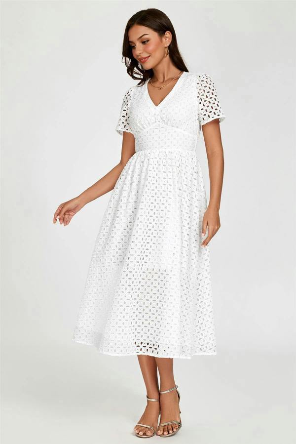 FS Collection Broderie Anglaise Midi Dress In White