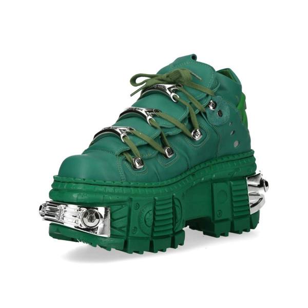 New Rock M-106WALL-C29 Metallic Green Leather Gothic Ankle Boots