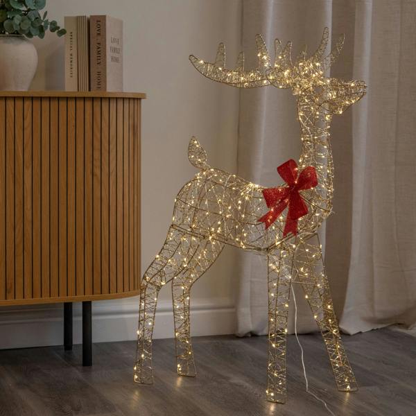 Samuel Alexander 1m Light up Gold Twist Christmas Standing Reindeer with 300 Warm White LEDs