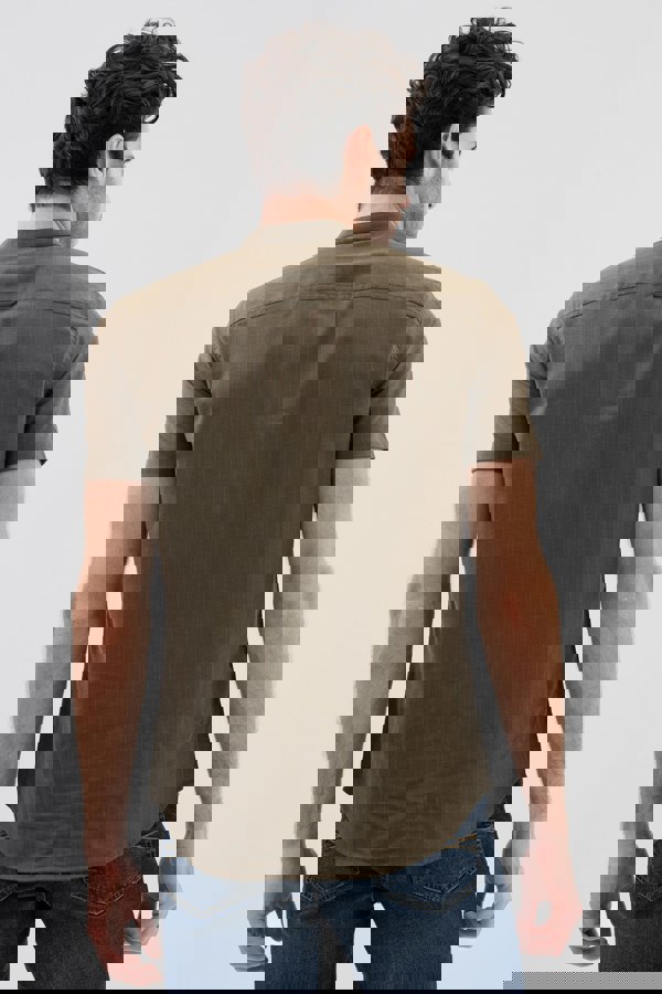 ENORSIA Men's Brown Grandad Collar Short Sleeve Shirt