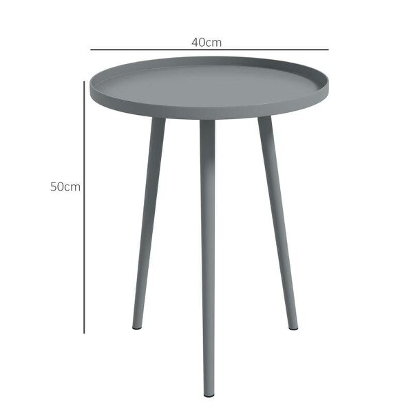 Round Garden Coffee Table, Outdoor Side Table with Rounded Steel Edge, Ø40 x 50H cm, Grey