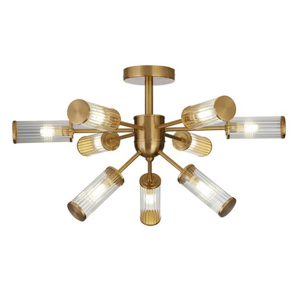 Pagazzi Lighting Enid Ribbed Glass & Brushed Gold Semi-Flush Ceiling Light