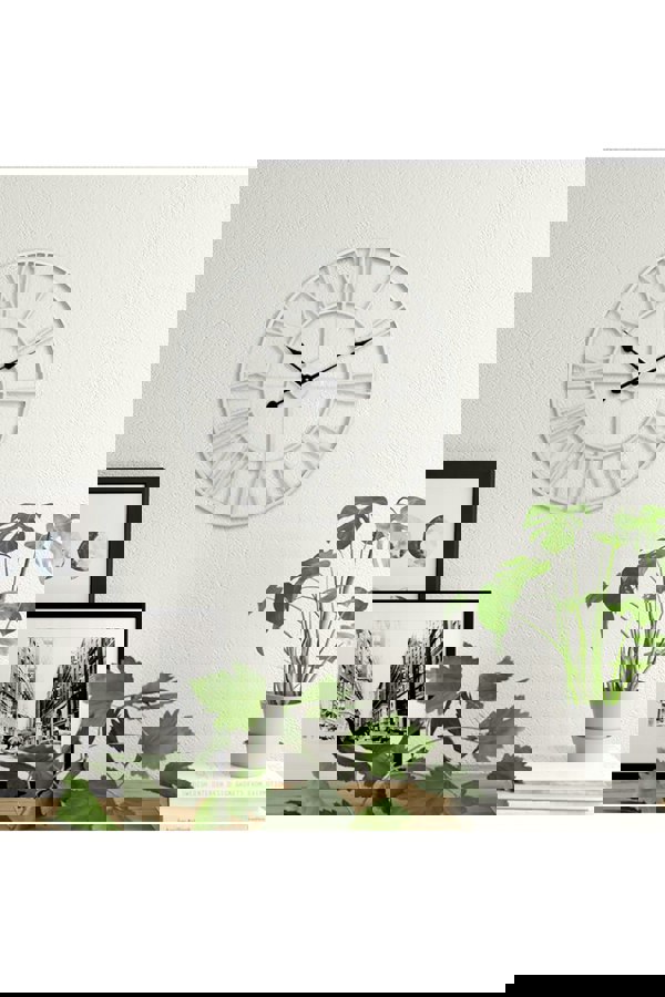 Living and Home 40cm Dia Round White Roman Numeral Skeleton Wall Clock with Black Needle