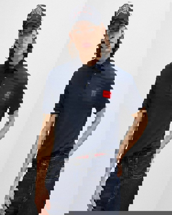 HUGO Dereso222 Mens Cotton Piqué Slim-Fit Polo Shirt with Logo Label NOS - Dark Blue 405