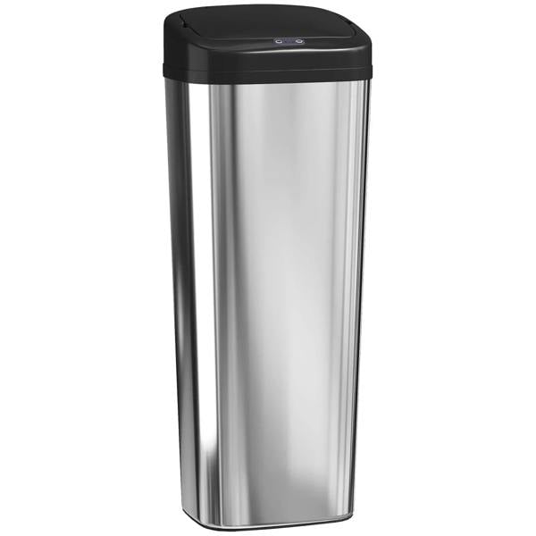 Silver-tone stainless steel sensor trash can with closed domed lid