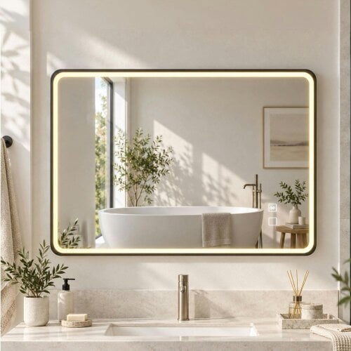 HOMCOM LED Bathroom Mirror, 100x70cm Rectangle Bathroom Mirror