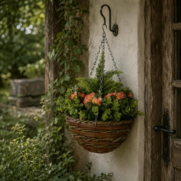 Wyld Haus Conivi Set Of 2 Artificial Lisianthus Hanging Flower Pots In Orange And Green