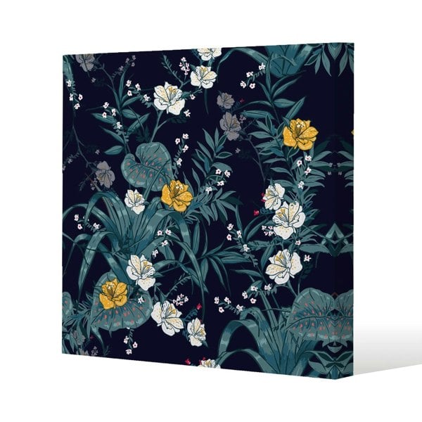 Benjamin Tate Design Blue & Yellow Flowers Slim Style Canvas Print  20x20cm , 15mm Slim Real wood.