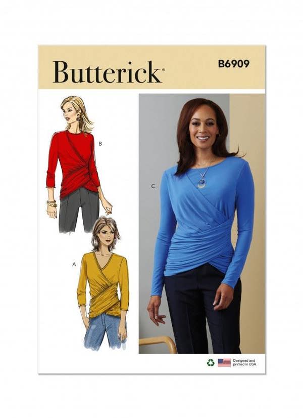Butterick Sewing Pattern 6909, Tops for Women, A (S-M-L-XL-XXL) - Easy