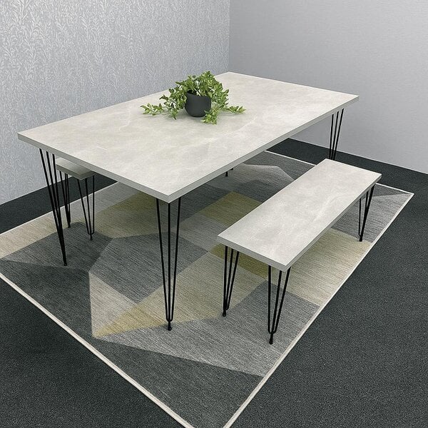 Kosy Koala Modern Grey Dining Table with 2 Benches Dining Room Furniture