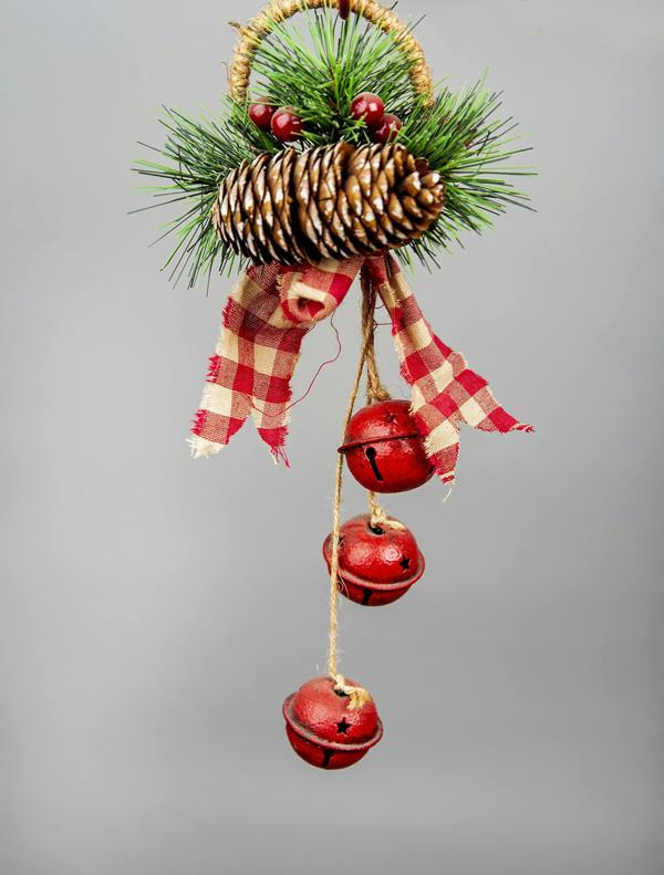 27 cm Red Christmas Hanging Decoration with Bells, Pinecones and Berries for Indoor Seasonal Styling image 1