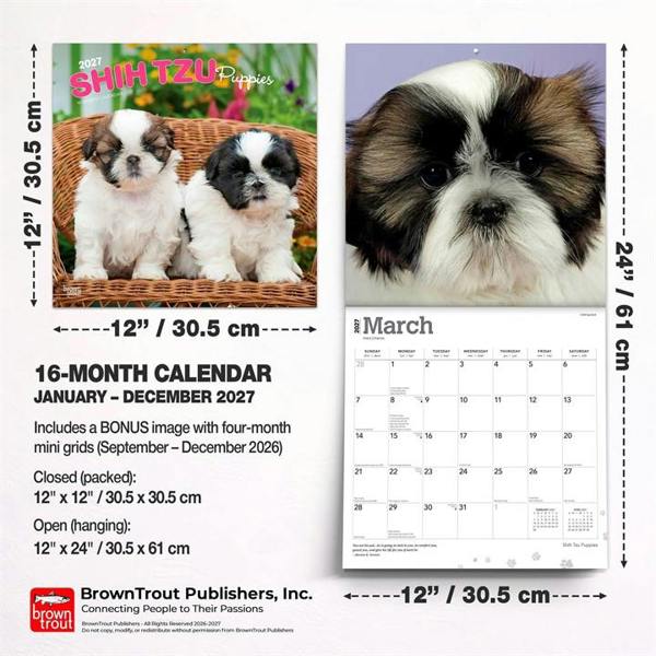 Shih Tzu Puppies Calendar 2027, Wall Calendars, Month To View, Dogs, Gift