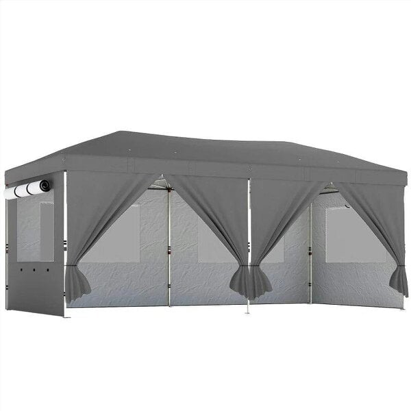 3 x 6 m Pop Up Canopy with UV50+ Protection Garden Gazebo with 6 Sidewalls, Dark Grey