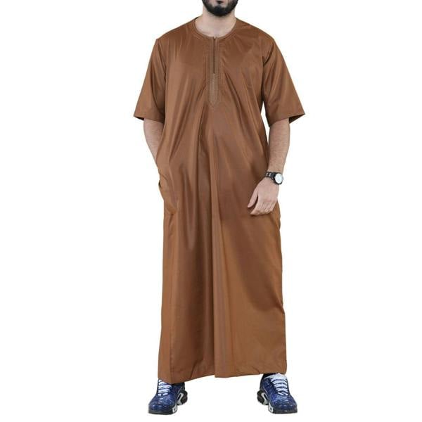 Infinity Leather Mens Thobe Jubba Islamic Arab Moroccan Saudi Zipped Kaftan Arab Robe