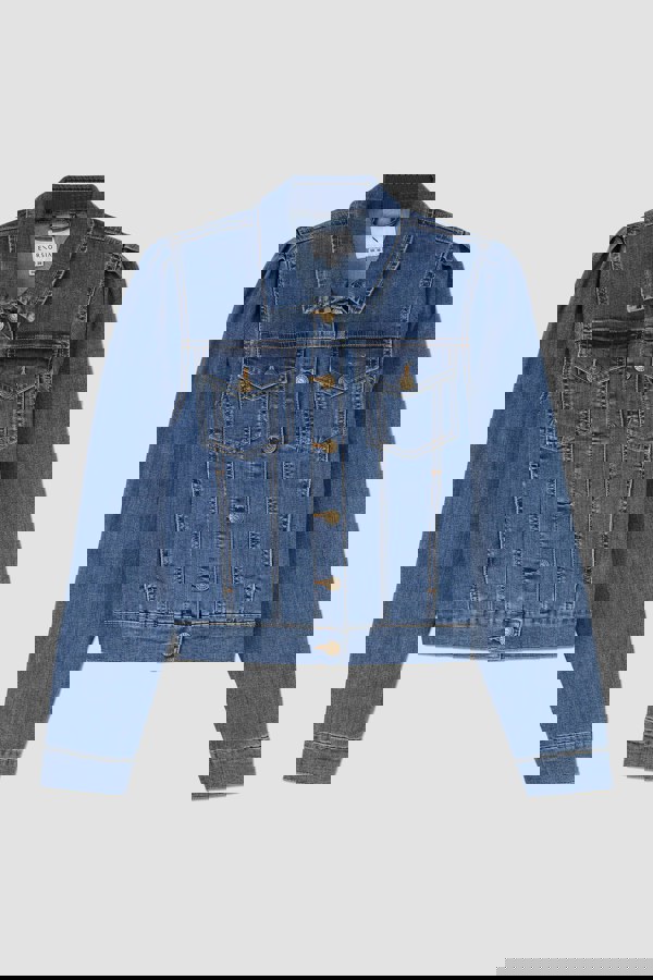 ENORSIA Mid Blue Puff Sleeve Denim Mid Wash Jacket