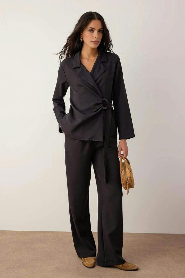 WOVCOR 2-Piece Double-Breasted Blouse and Trousers Woven Bottom - Top Set
