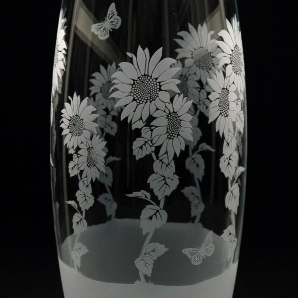 Glyptic Glass Art Sunflower Glass Botanica Vase - Hand Etched/Engraved Gift