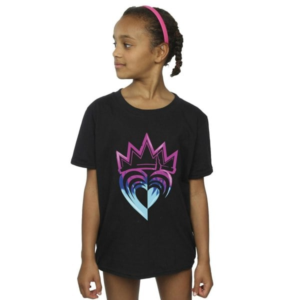 Disney Girls Descendants Pink Crown Cotton T-Shirt - Black