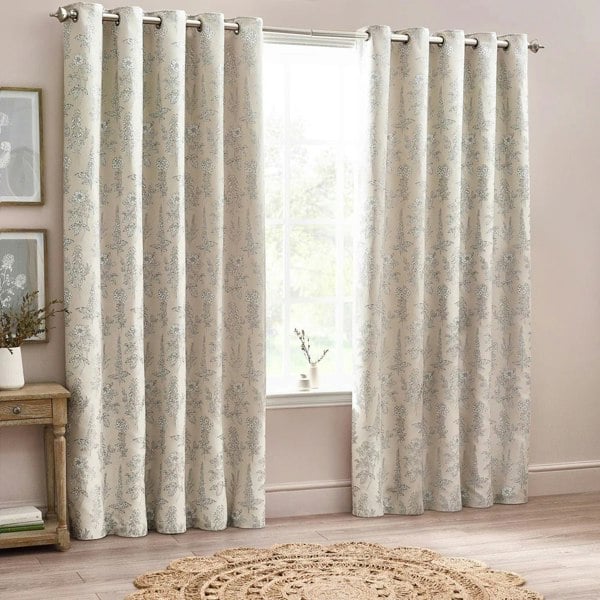 Wylder Nature Sophia Jacquard Floral Eyelet Curtains - Natural