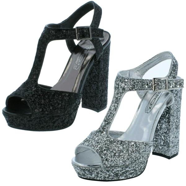 Spot On Ladies Spot On Glittery Platform Sandals