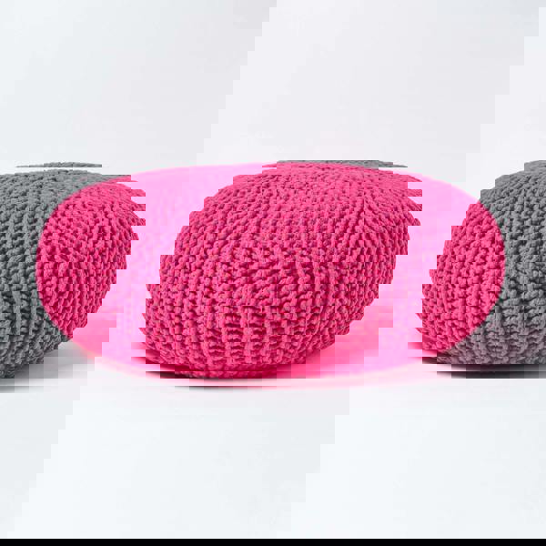 HOMESCAPES Large Round Cotton Knitted Pouffe Footstool