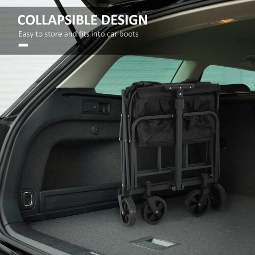 Bobobiy 62L Festival Trolley on Wheels, 120kg Heavy Duty Collapsible Folding Wagon with Adjustable Handle and Carrying Bag for Beach, Black