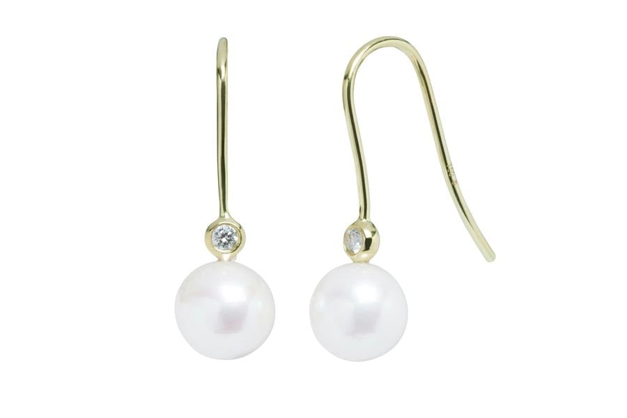 Sarah Layton Freshwater Pearl & Diamond Drop Earrings, 8-8.5mm - Gold - DED303YGR8