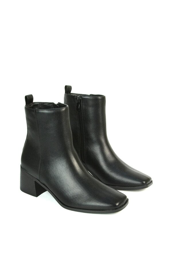 XY LONDON Square Toe Low Heel Ankle Booties With Block Heel