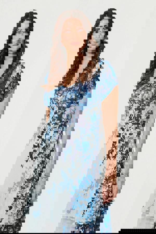 Blue | Floral Layered Knee Length Dress