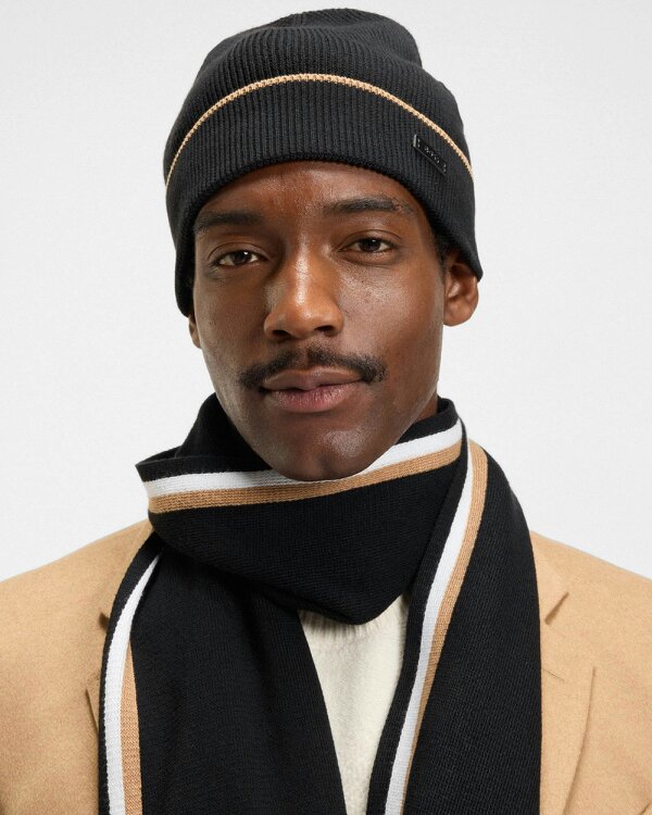 BOSS Orange Henzo Mens Hat and Scarf Gift Set with Stripe Details  - Black 001