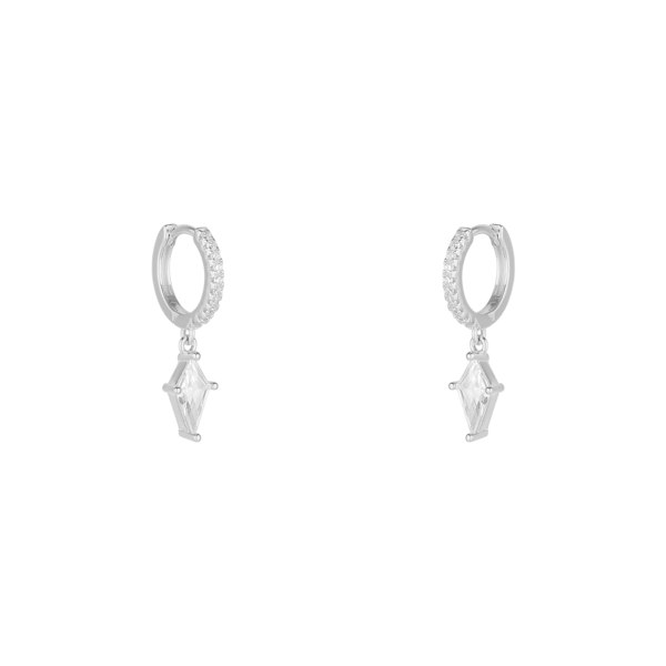 Spero London Sterling Silver Triangle Pave Spike Hoop Earrings