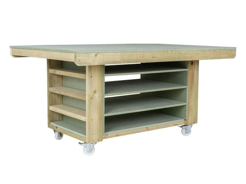 Art/Craft Project Workbench with Storage V.1, designed to elevate your creative projects. This sturdy workstation features a moisture-resistant 18mm MDF top, providing a durable and smooth surface ideal for various arts and crafts activities