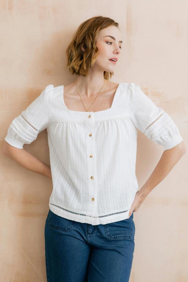 Lily & Me Poppy Plain Cotton Blouse White