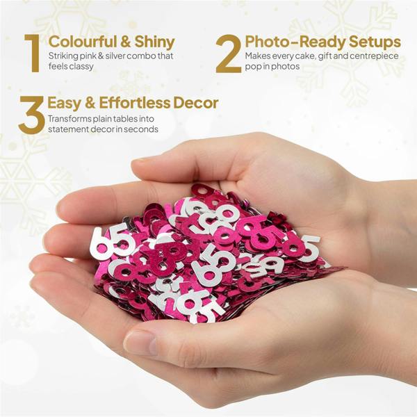 65th Birthday Pink and Silver Foil Confetti Decoration Set, Metallic Table Scatter for Parties image 5