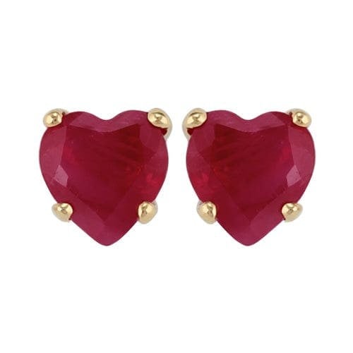 Classic Heart Ruby Stud Earrings in 9ct Yellow Gold 4mm