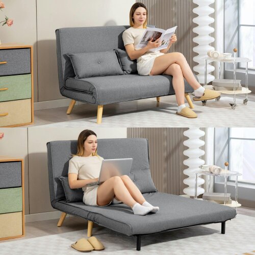 Wyld Haus Maba Linen Look Grey 2 Seater Sofa Bed