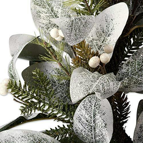 55cm Artificial Snowy Leaves, White Berries and Glittered Flowers Christmas Wreath for Door Display image 4
