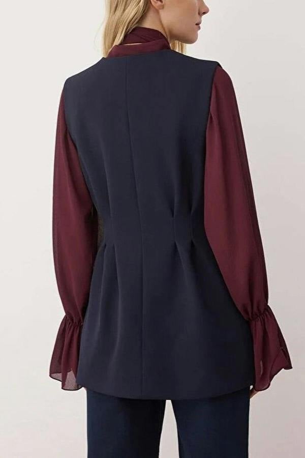 WOVCOR Woven Vest with Peplum and Snaps Detail
